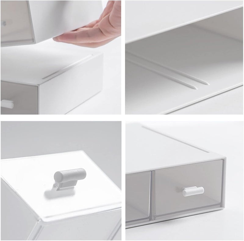 kulusion Desk Organizer-Stackable Storage Drawers, Plastic Compact Desk Storage Box Perfect for Collection Small Item/Cosmetic Office Organizer - 3 drawers (White) - Image 4